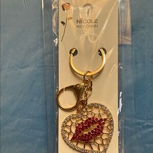 Nicole Gold Heart Keychain with Red Lip Design